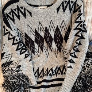 ADORA Geometric Black and Gray Women's Poncho Sweater